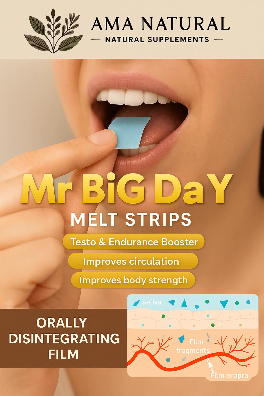 Mr. Big Day – Natural Male Vitality & Performance Booster & 4 MELT STRIPS per box